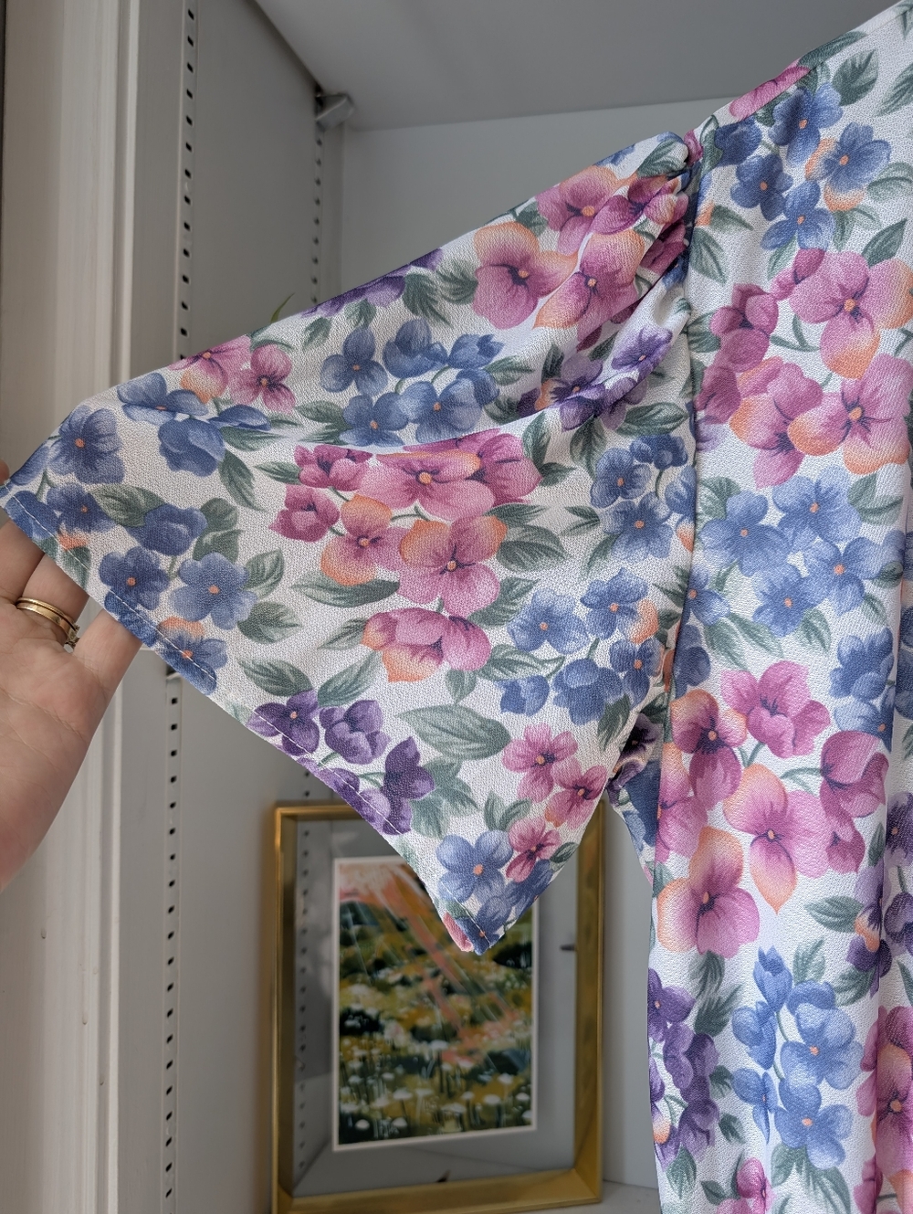 Vintage Floral Midi Dress in Pink, Purple & Blue Size Medium Cottagecore 80's - Picture 3 of 9